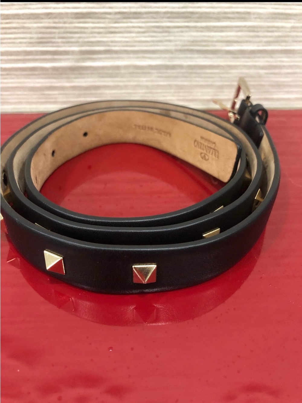 Valentino Black Leather Double-Wrap Stud Belt with Gold Pyramid Studs